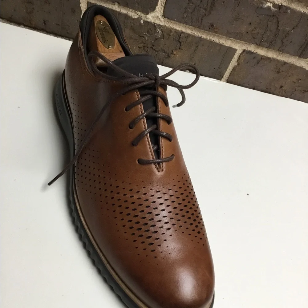 Cole Haan Tan/Brown Perforated Leather Derby Lace-Up